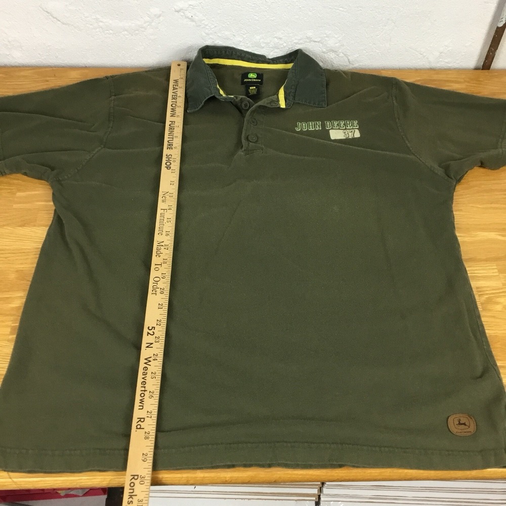 John Deere Mens XL Olive Green Short Sleeve Polo Shirt Graphic 37 Cotton - Picture 6 of 13